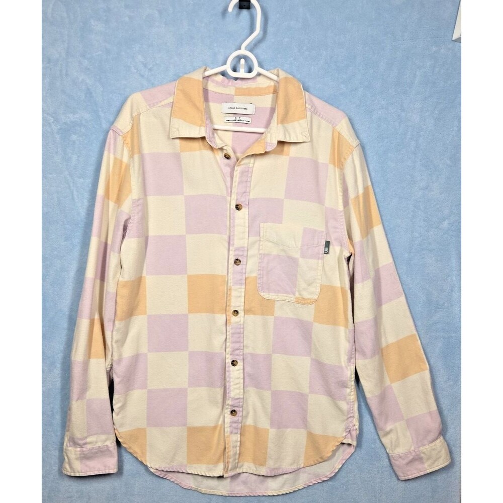 NEW Urban Outfitters Ted Checked Patchwork Flannel Shirt SMALL PLAID OVERSIZED
